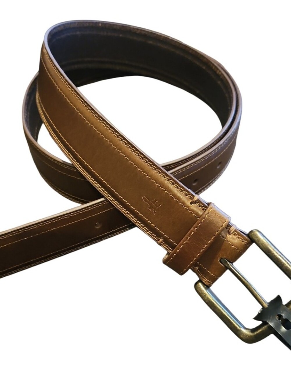 NEW! FRYE Men's Genuine Leather Brown Belt Brass Buckle 42.